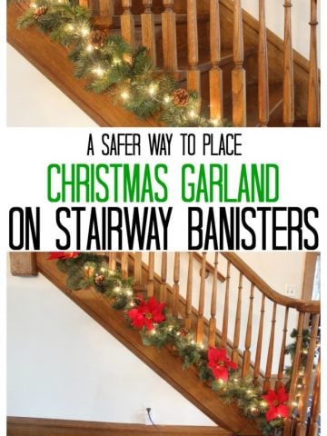 stairway with Christmas garland at the bottom