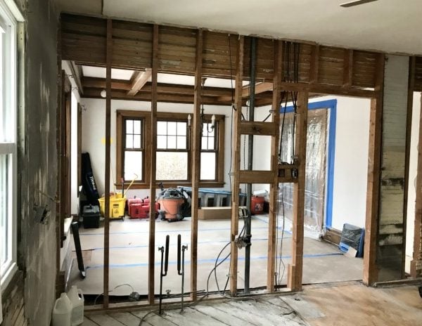 Looking through the wall from the kitchen to the dining room.