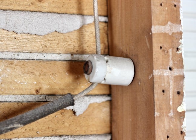 lath walls with know wiring showing