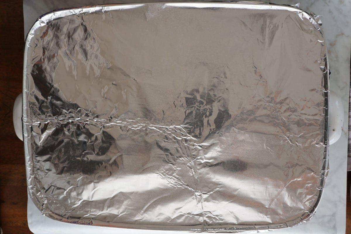 foil covered roasting pan.