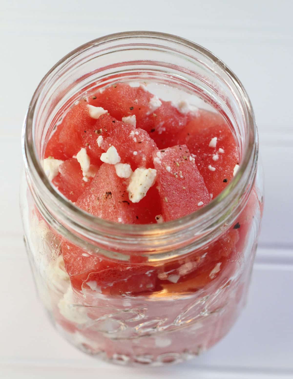 Watermelon, feta cheese and pepper.