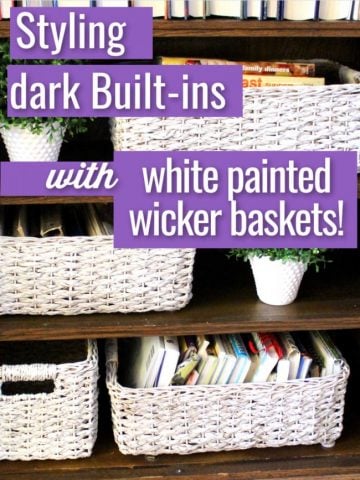 background of styled shelves with white baskets