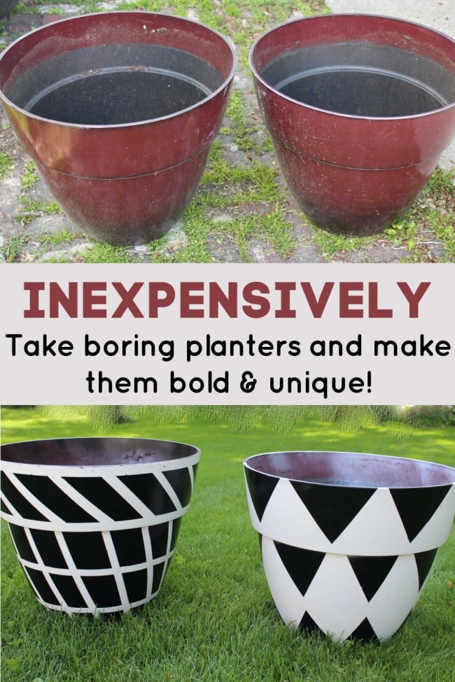 black and white painted planters