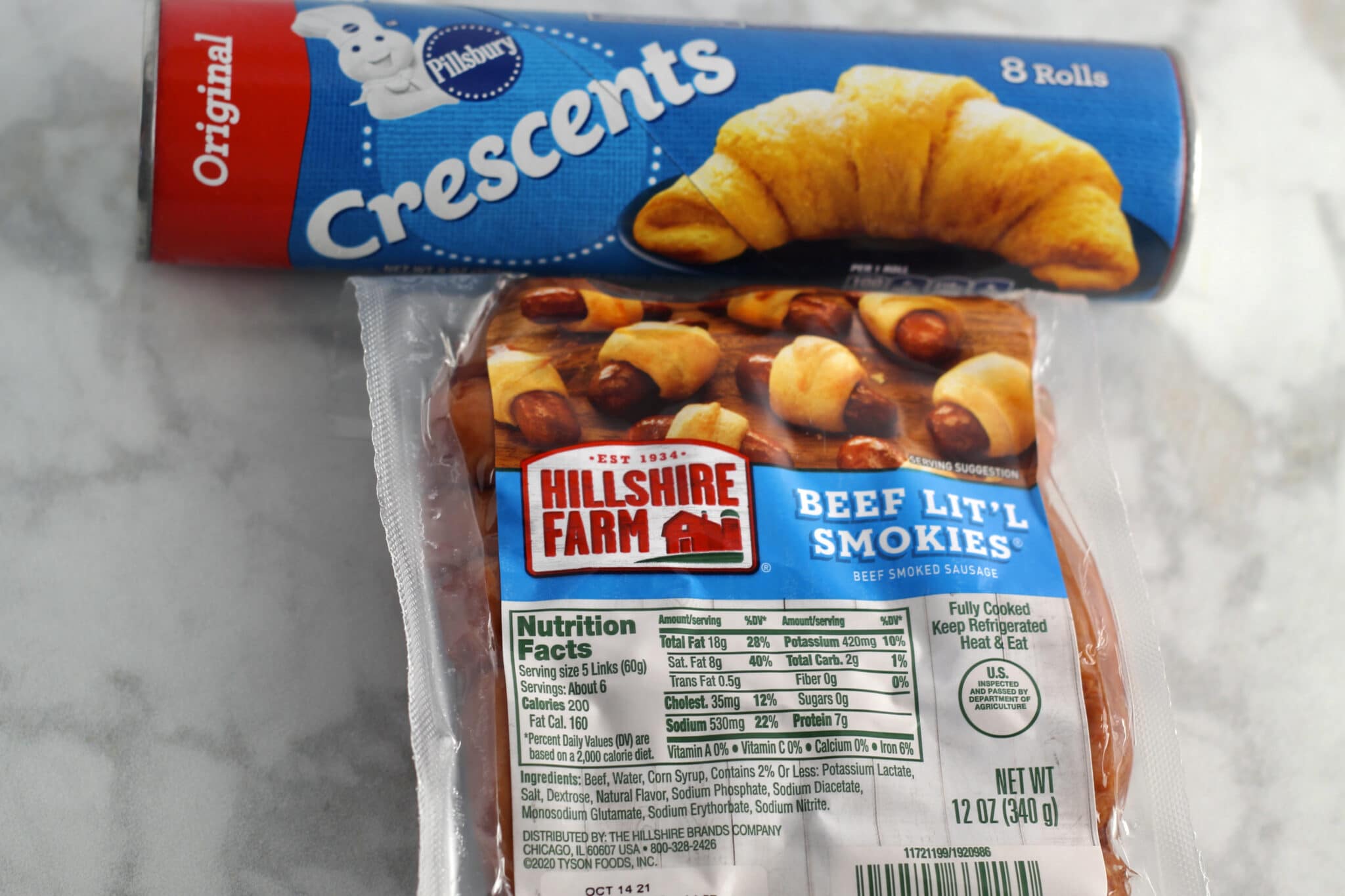 ingredients for pigs in a blanket are lil Smokies and crescent rolls