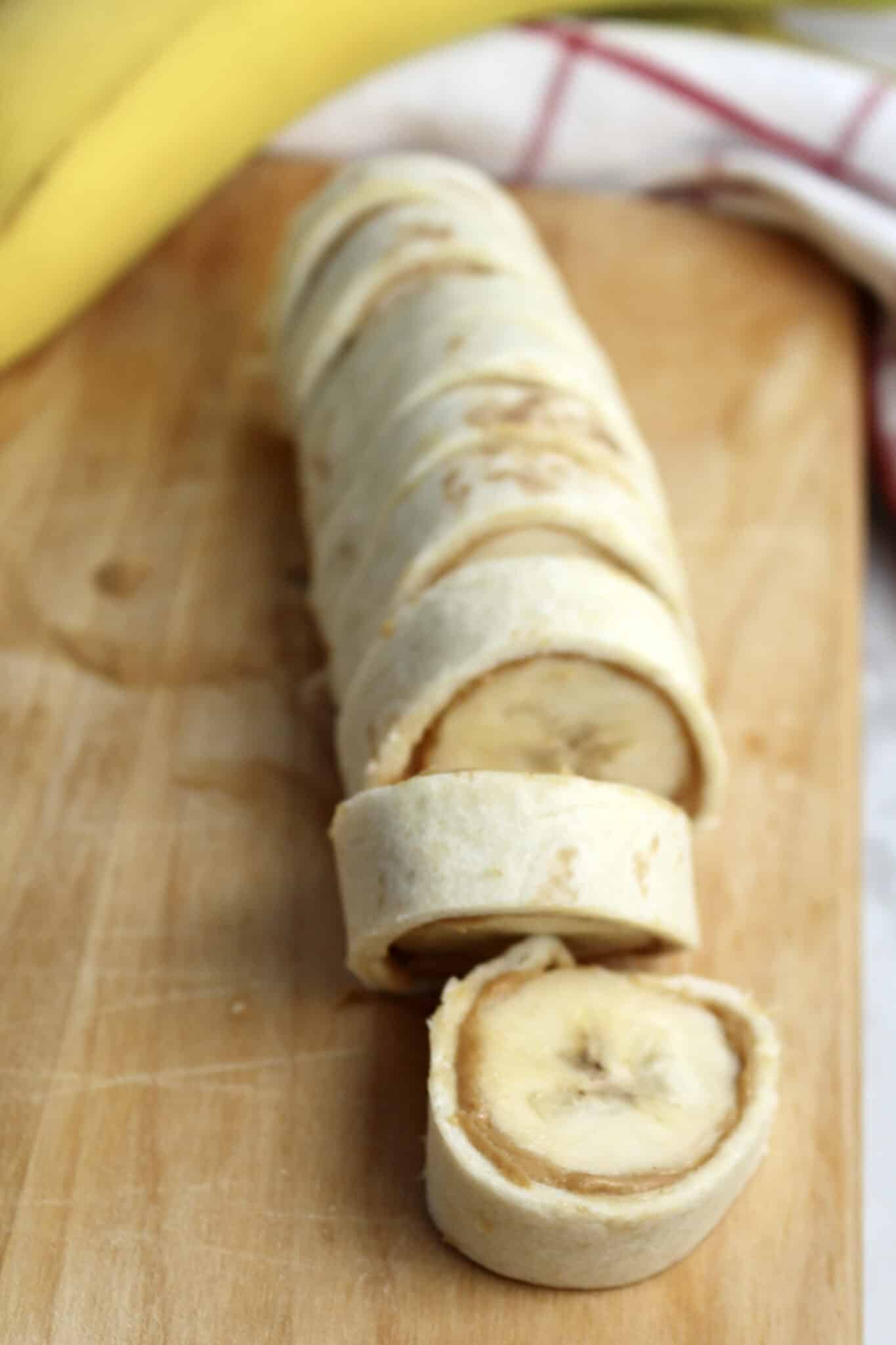 sliced peanut butter and tortilla rolls