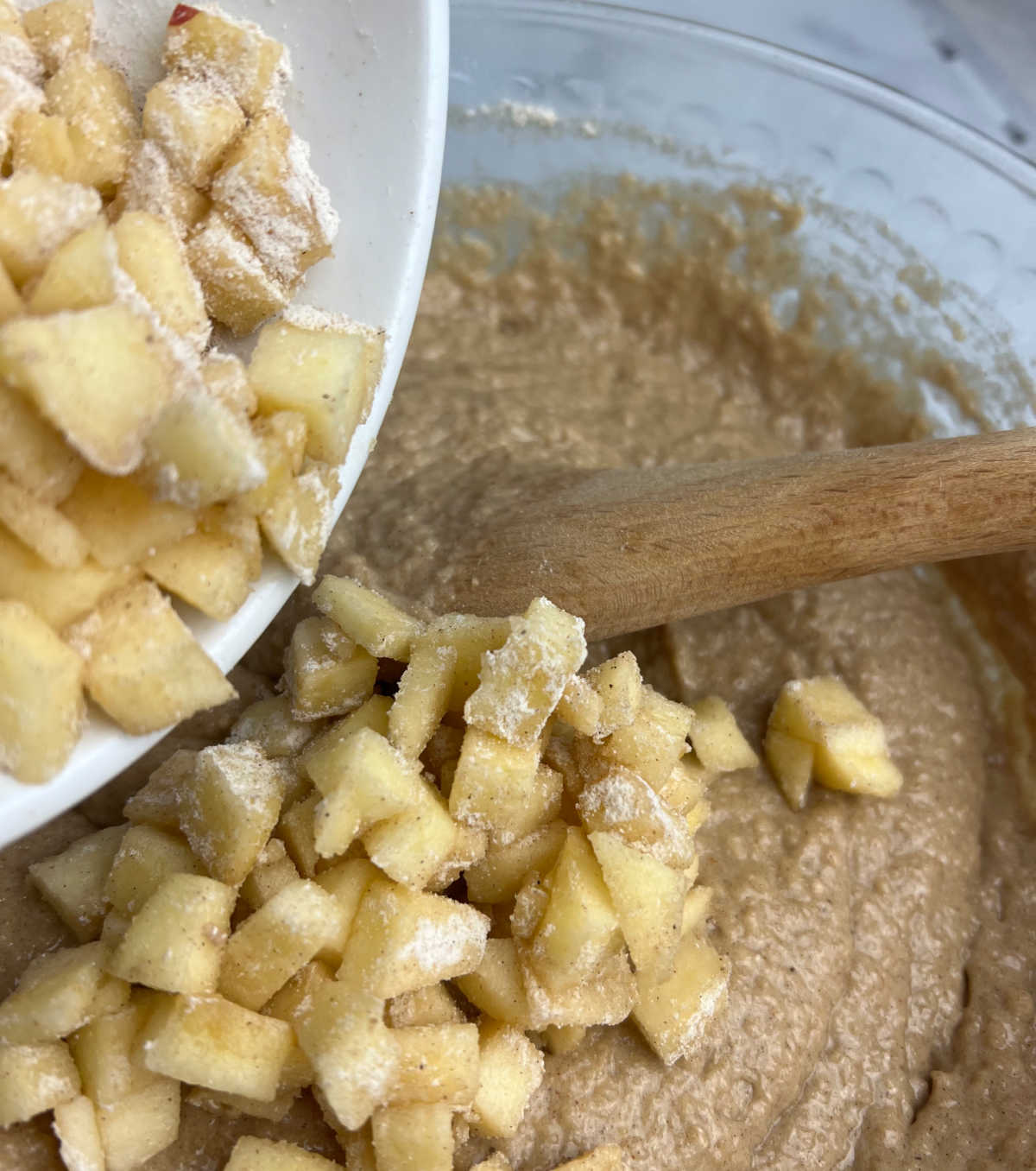chopped apples stirred into spice batter