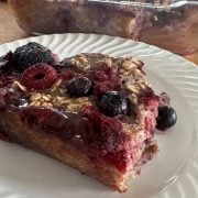 a serving of baked oatmeal with mixed berries