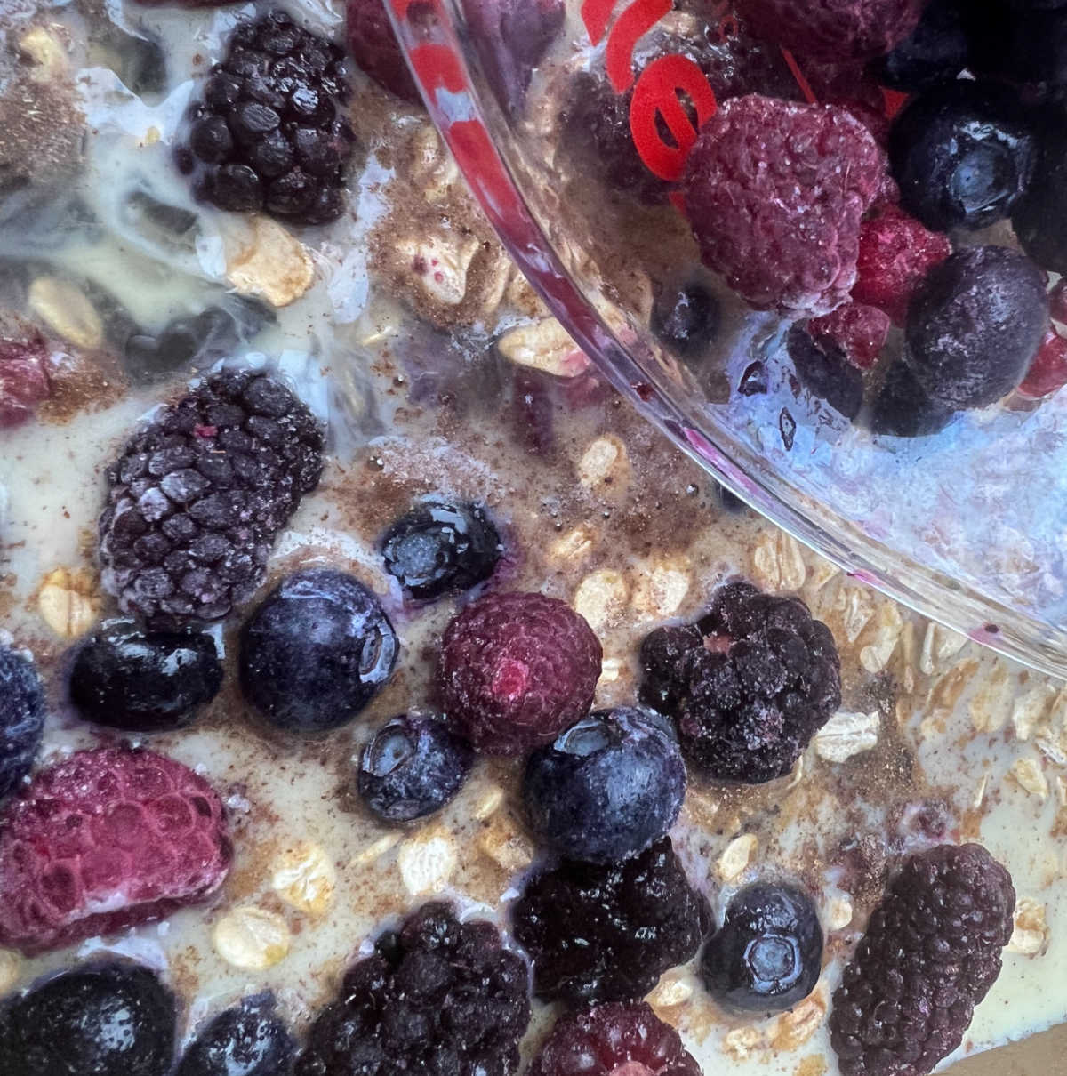 final layer of berries on baked oatmeal