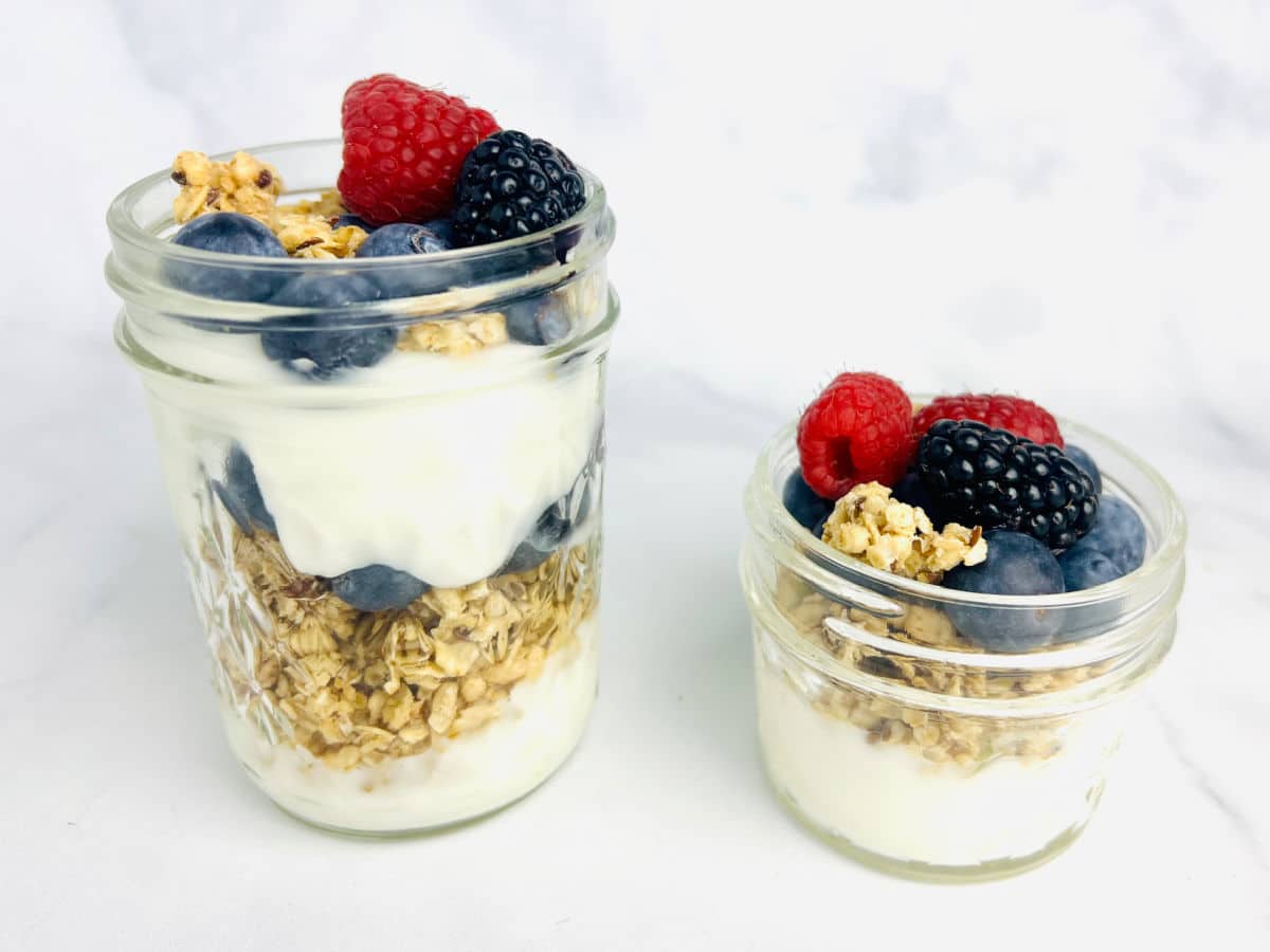 small and large yogurt parfait with berries