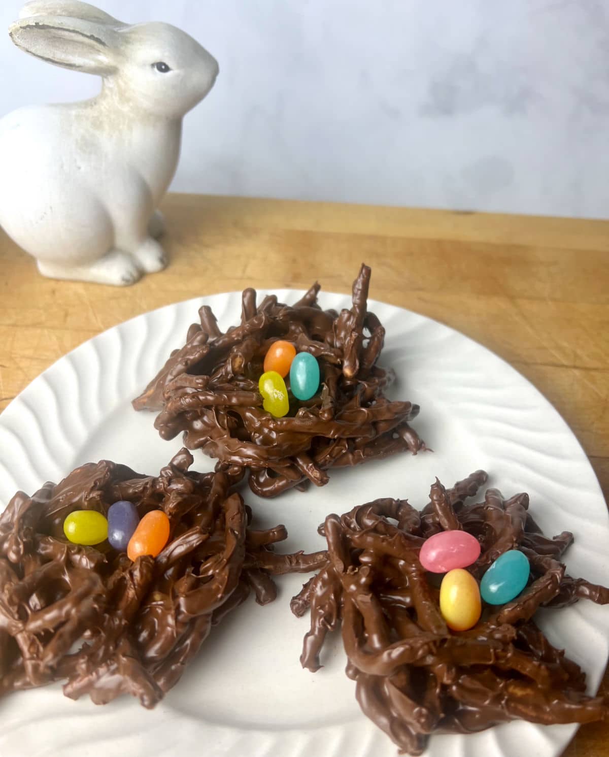 chocolate covered chow mein shaped in a nest