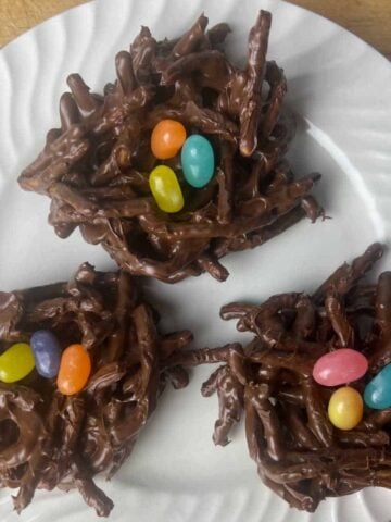 chocolate nest with jelly beans as eggs