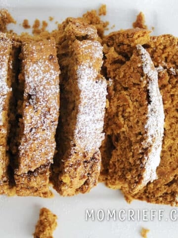 slices of pumpkin bread with a sprinkling of sugar