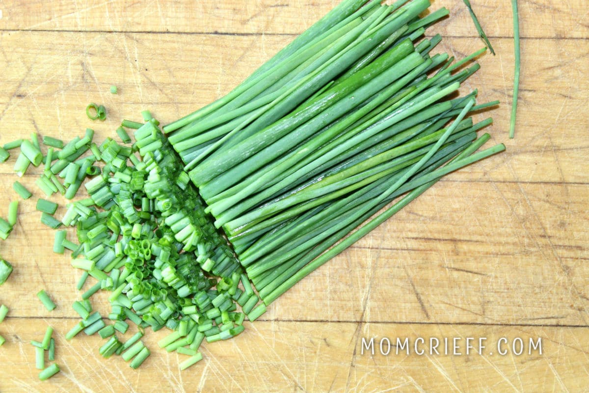 chives cut on a cutting board.