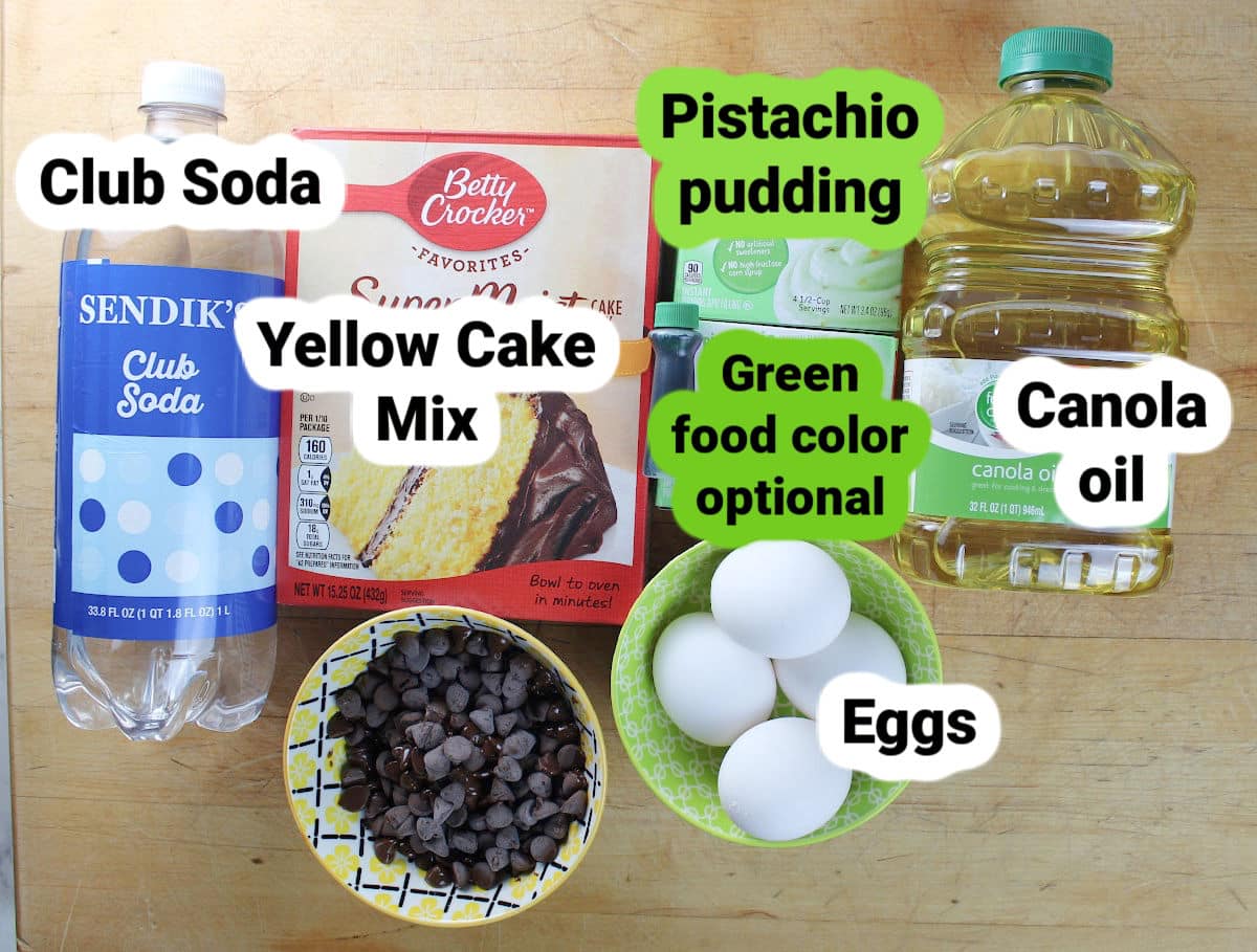 Ingredients for pistachio pudding bundt cake.