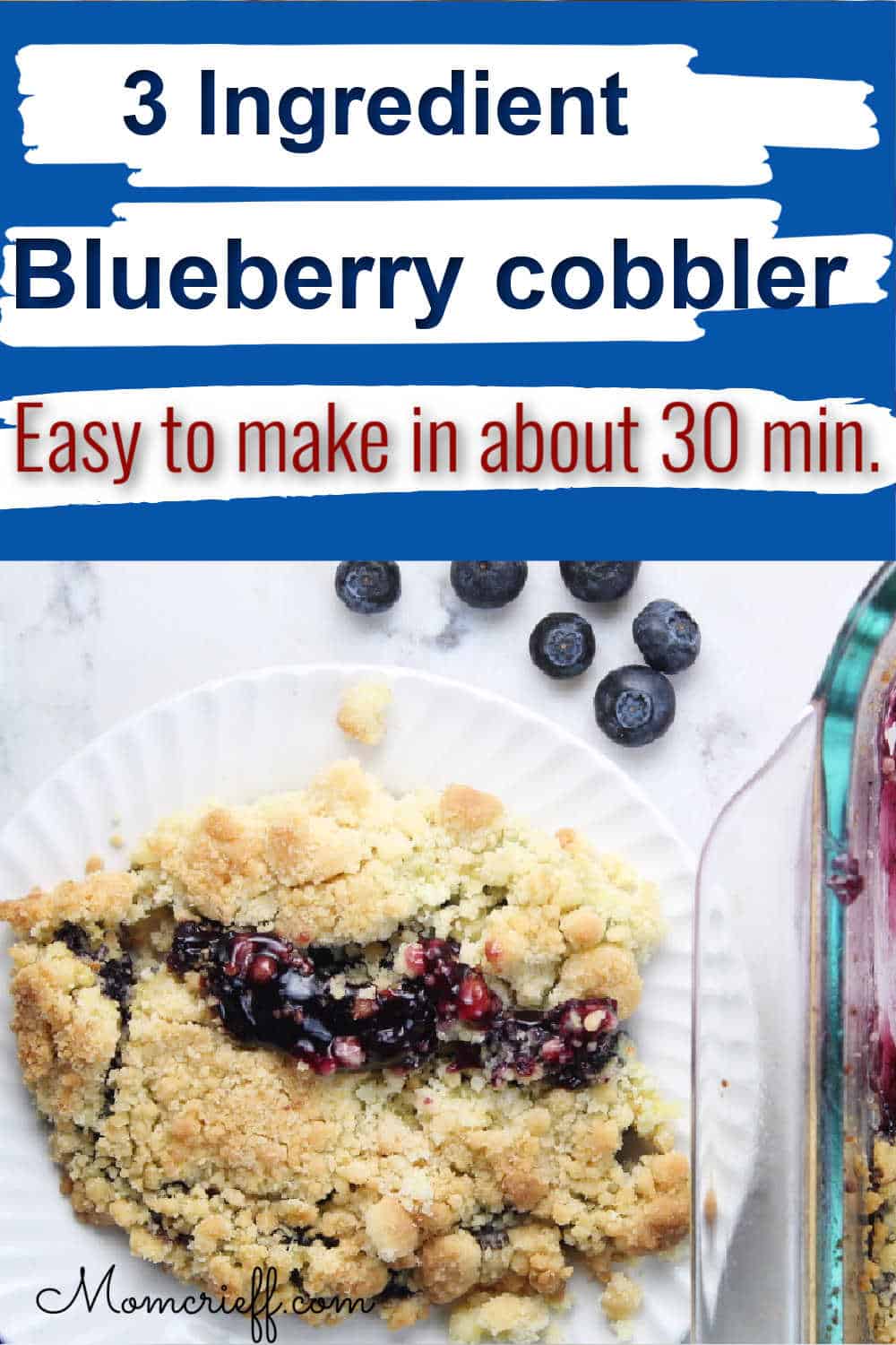 a serving of blueberry cobbler on a white plate.