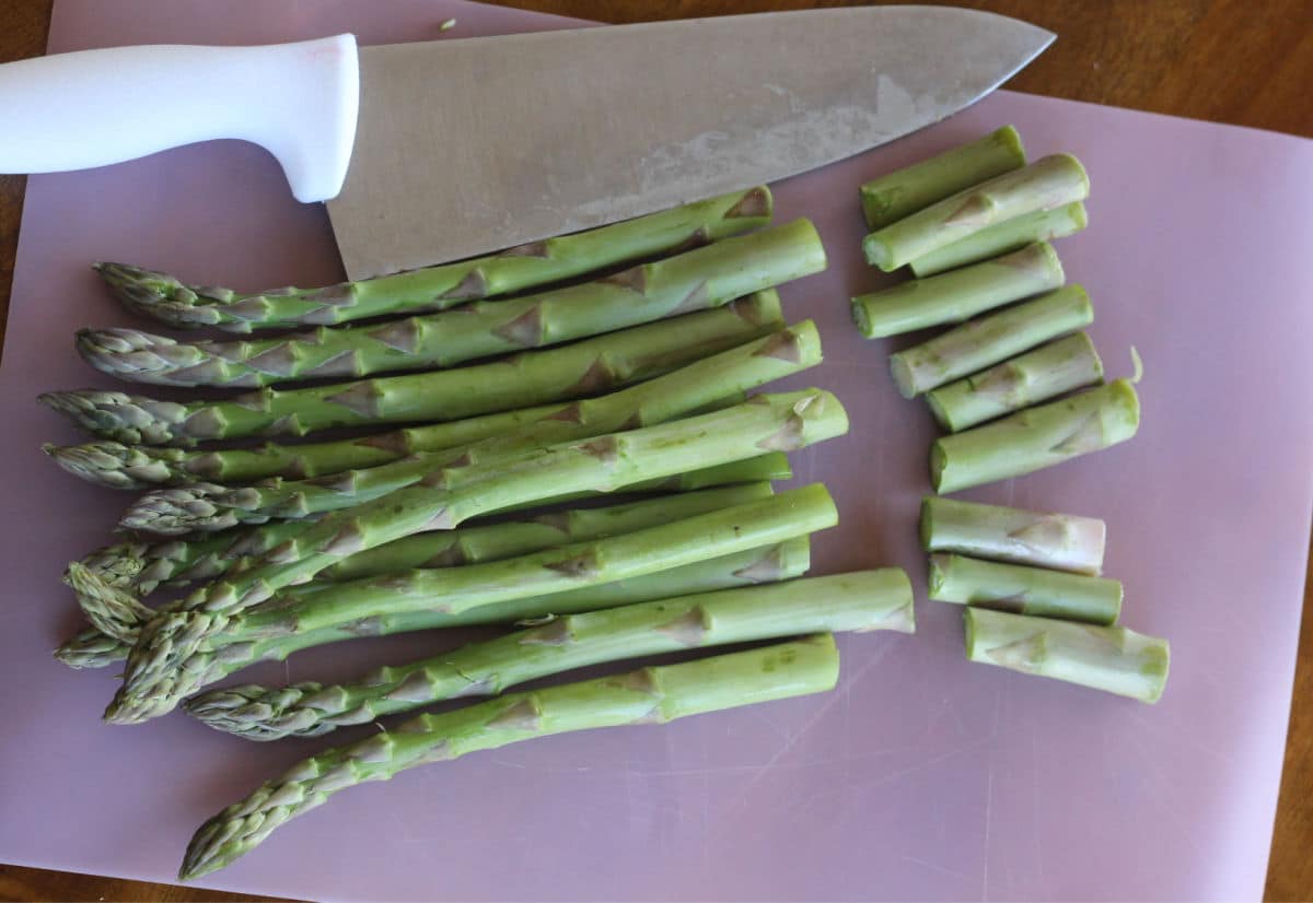 the tough part of asparagus cut off.