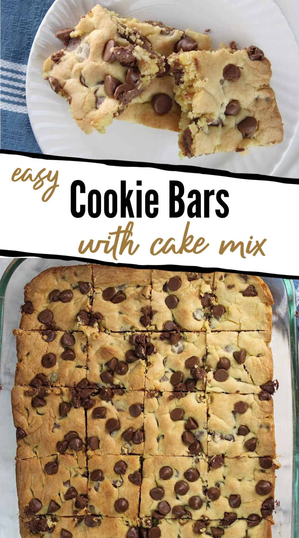 cookie bars on a plate with cut cookie bars in a pan below.