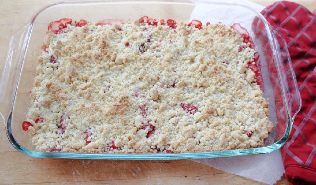 Strawberry dump cake fresh out of the oven