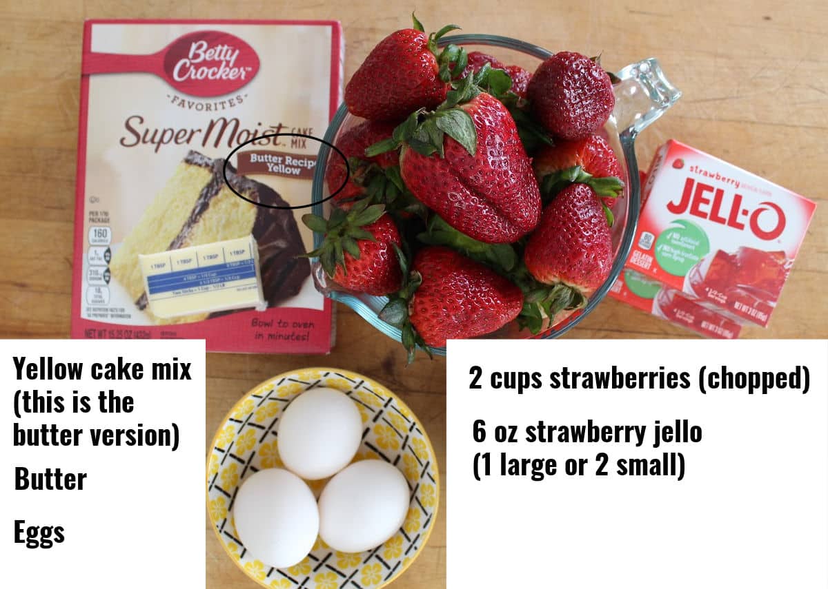 ingredients for strawberry upside down cake.