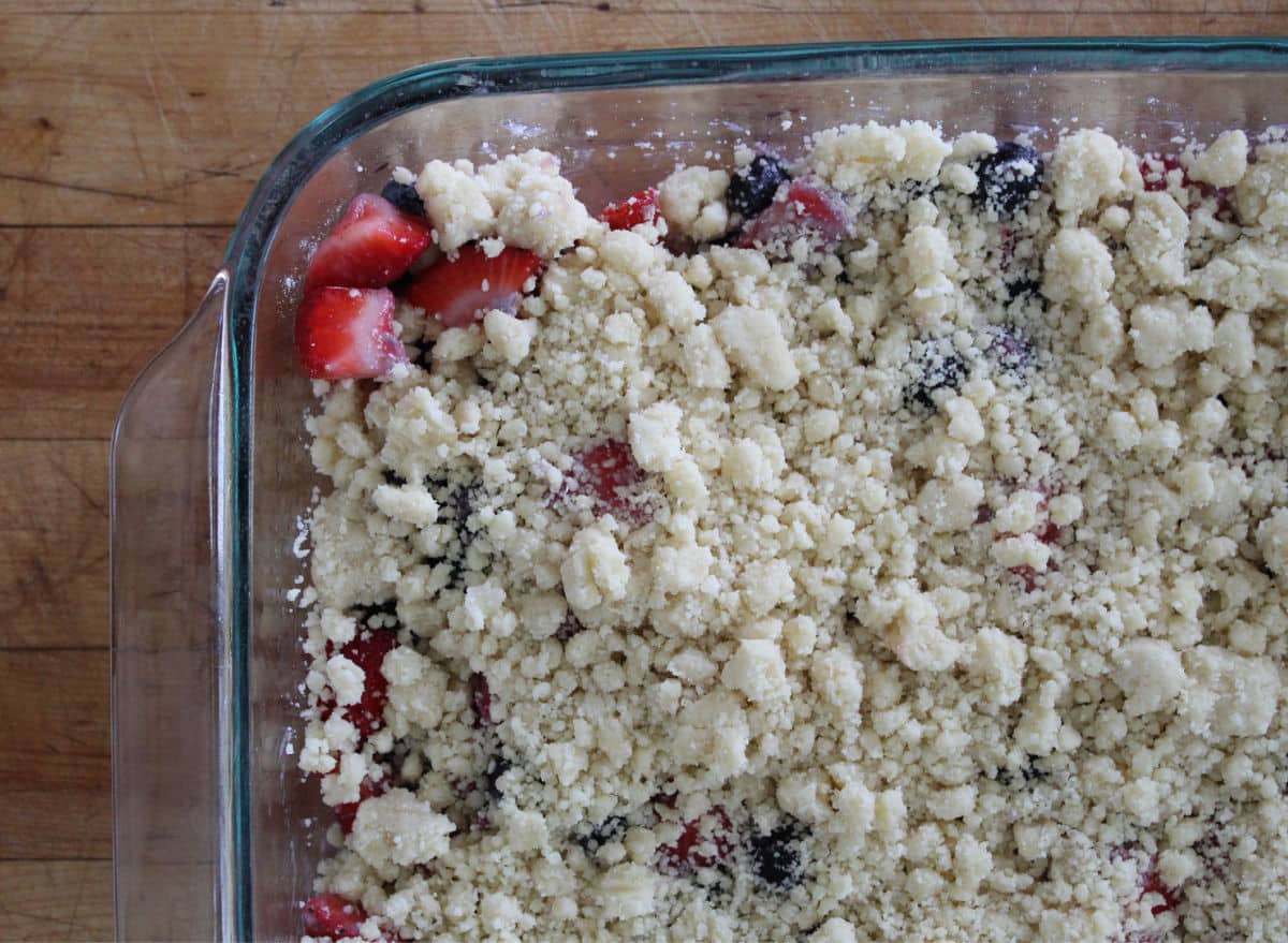 crumble on top of the berry cobbler