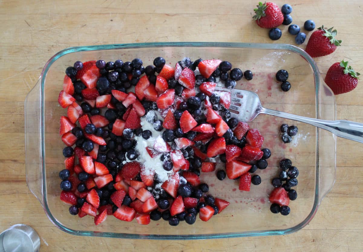 blueberries and strawberries with cake mix mixed in.