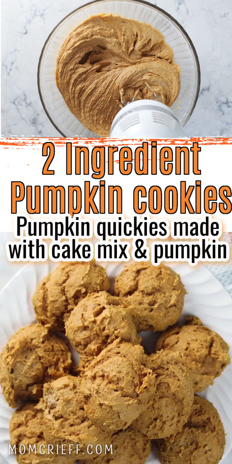 pumpkin cookie batter being made. Plate of pumpkin cookies (aka pumpkin quickies) sitting on a white plate - perfect fall treat!