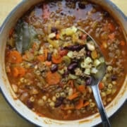 pasta fagioli soup in a pot.