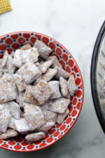 Puppy chow in a small bowl.