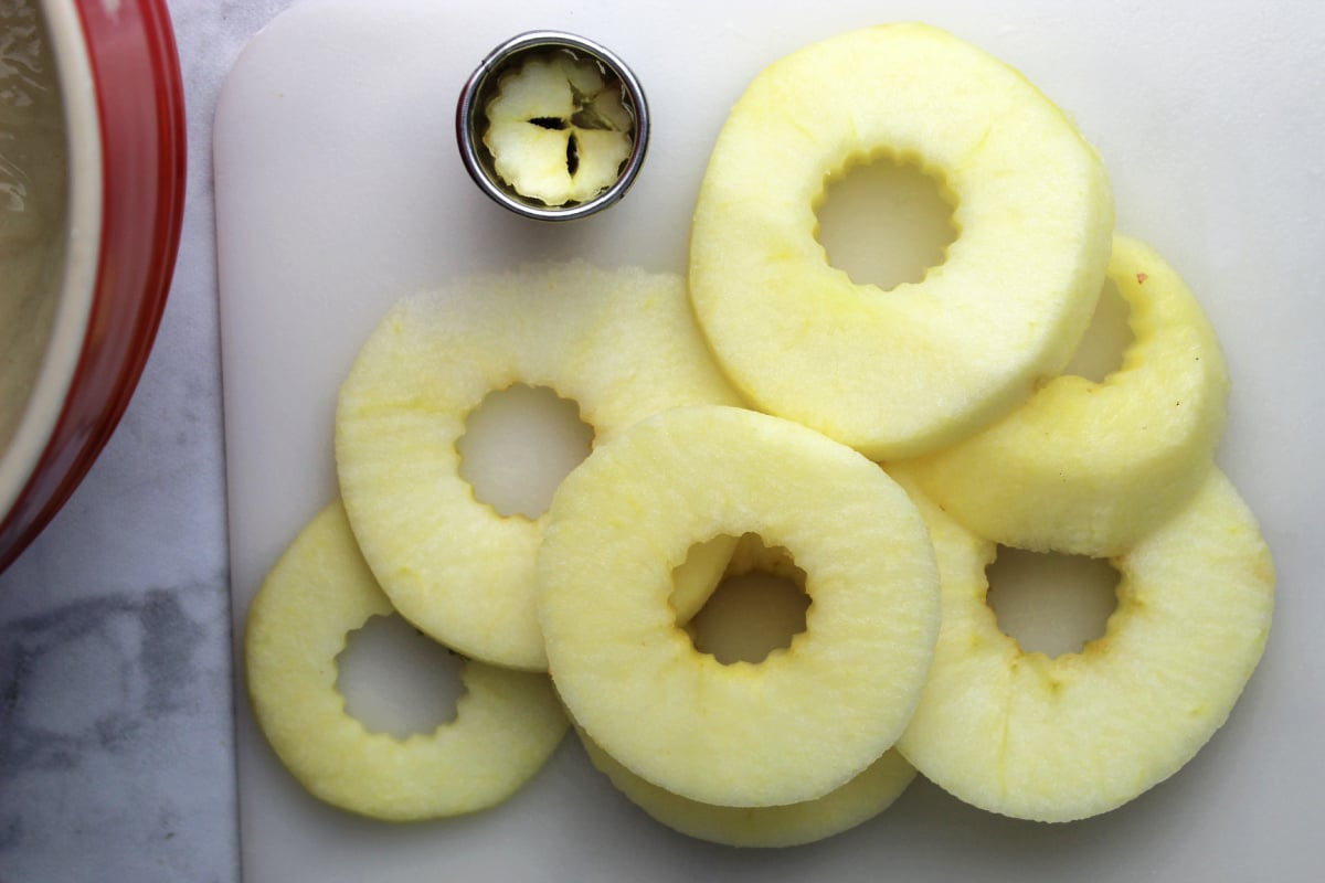 apple slices with the center seed cut out.