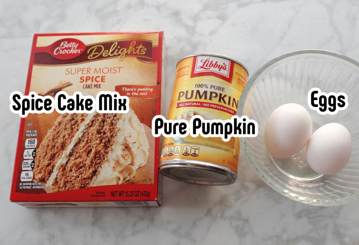 3 ingredient bread which include cake mix, pumpkin and eggs.