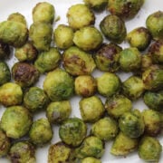 Frozen brussels sprouts that are slightly charred and carmelized from the toaster oven.