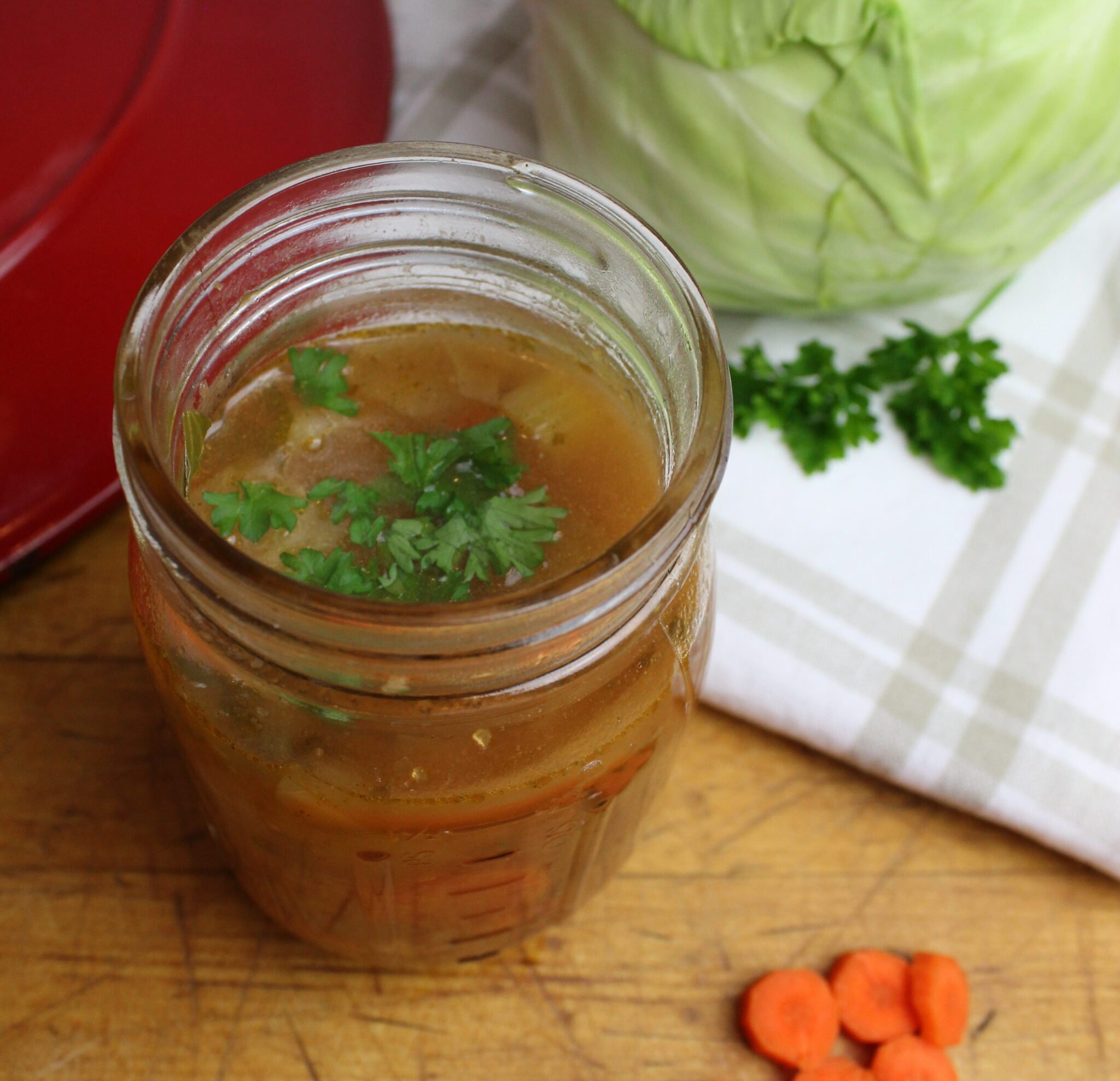 cabbage soup in a mason jar
