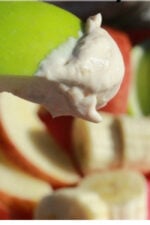green apple slice with peanut butter cool whip dip.