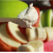 green apple slice with peanut butter cool whip dip.