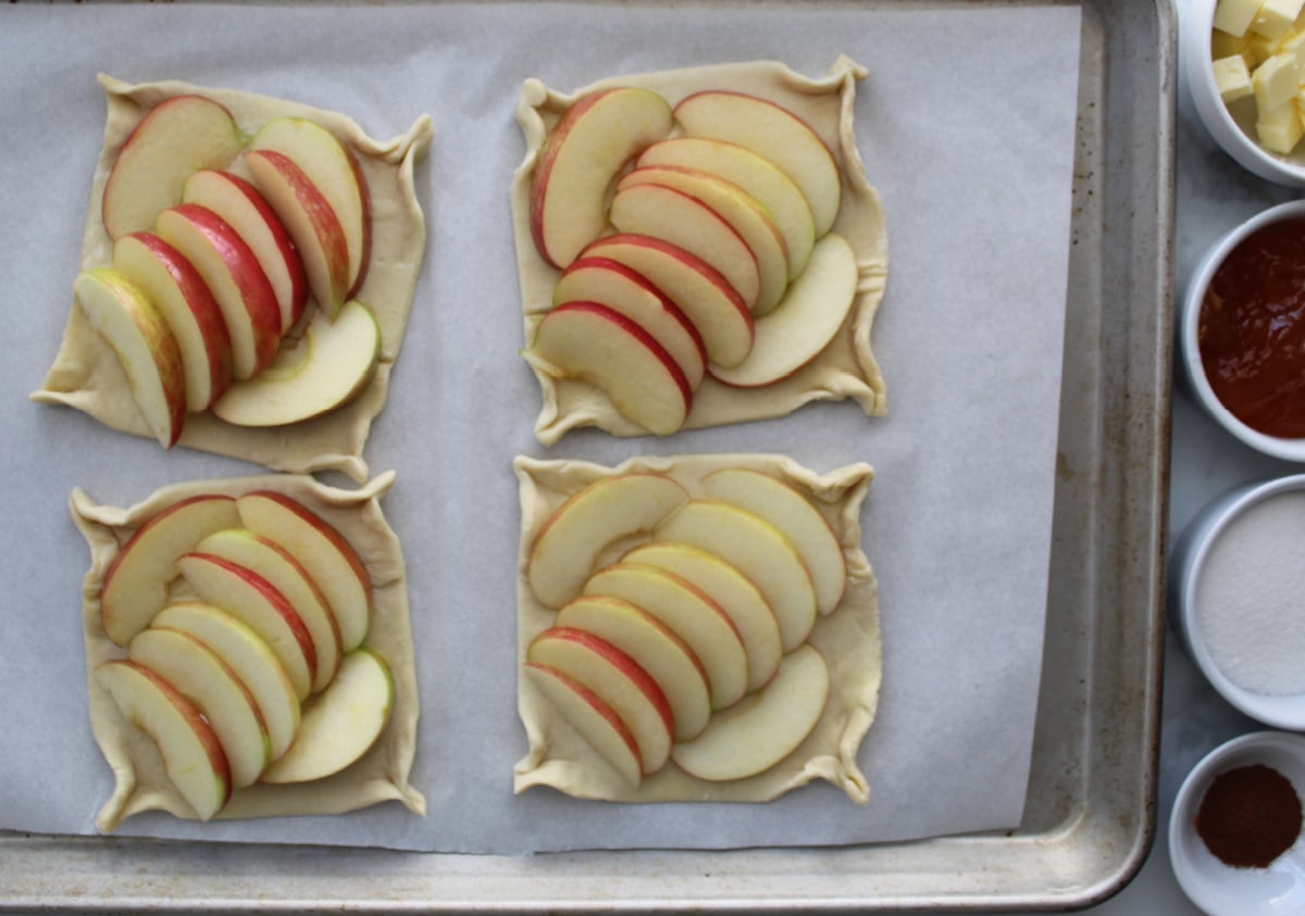 Apple Puff Pastry Tarts ready for the oven.