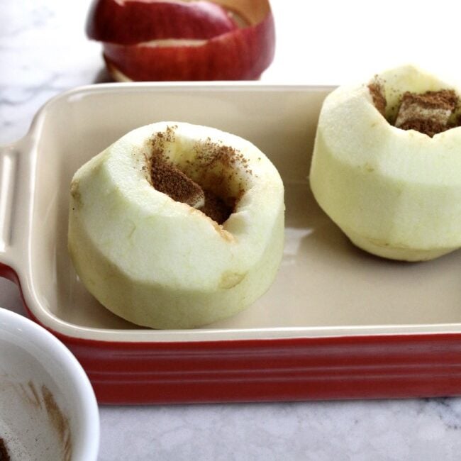 baked apples with butter and sugar mixture