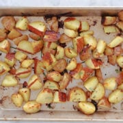 roasted rosemary potatoes on a sheet pan.