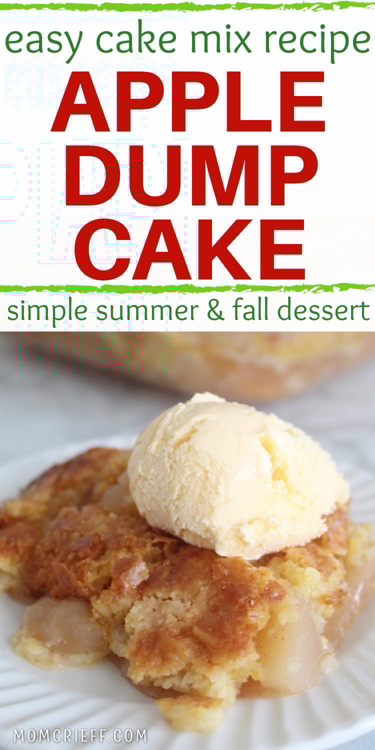 3 ingredient apple dessert with bubbly apple filling and crisp cake topping. Topped with a scoop of vanilla ice cream.
