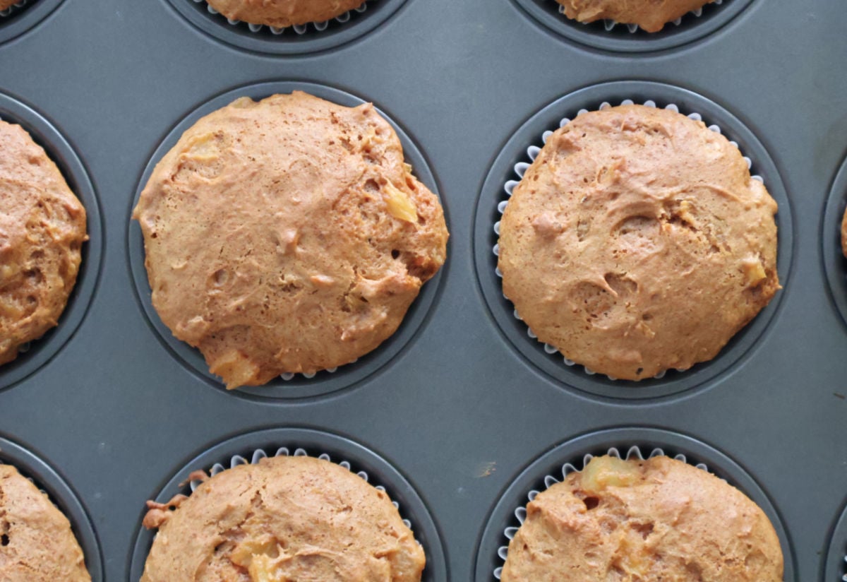 carrot cake muffins in muffin tin.