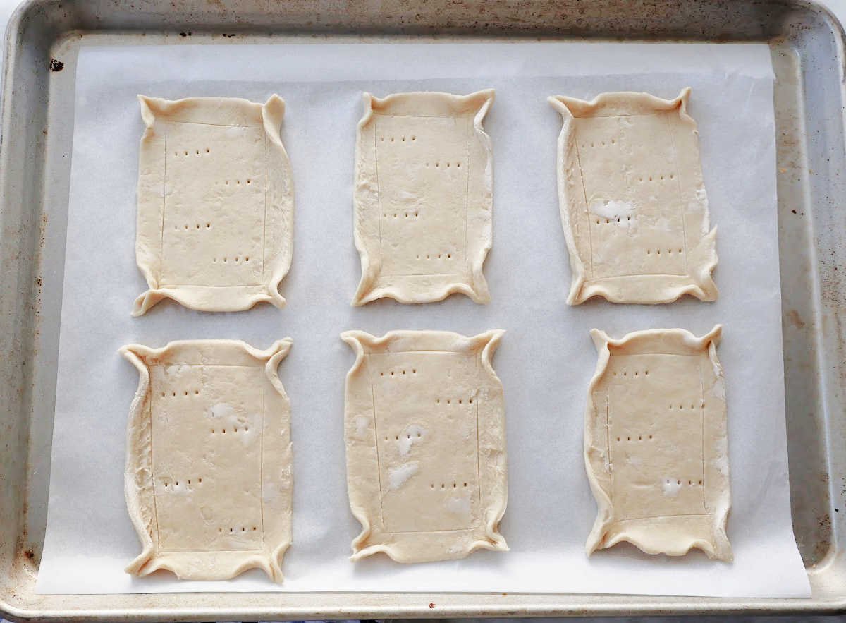 puff pastry divided into 6 danishes. 