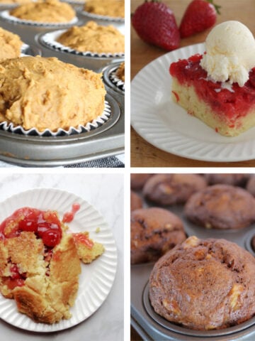 baked goods made of cake mix. Includes pumpkin muffins, blueberry banana muffins, cherry dump cake and strawberry upside down cake.