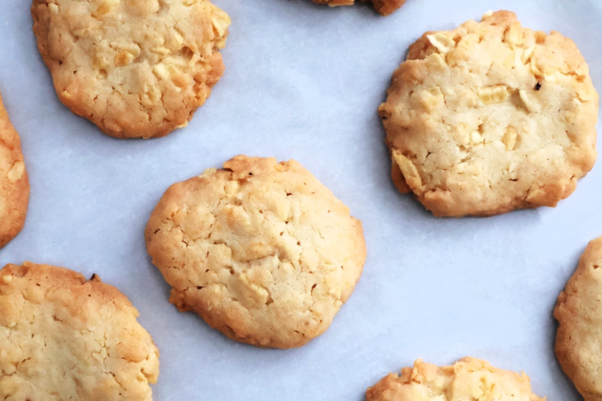 potato chip cookies with lightly browned edges fresh out of the oven.