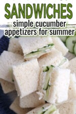 Close-up of cucumber tea sandwiches with cream cheese and dill spread