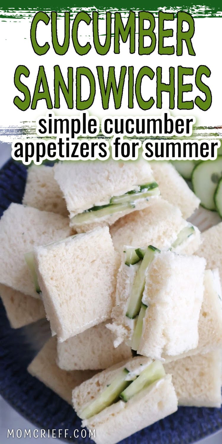 Close-up of cucumber tea sandwiches with cream cheese and dill spread