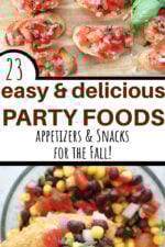 collage of appetizers including bruschetta and black bean and corn salad.
