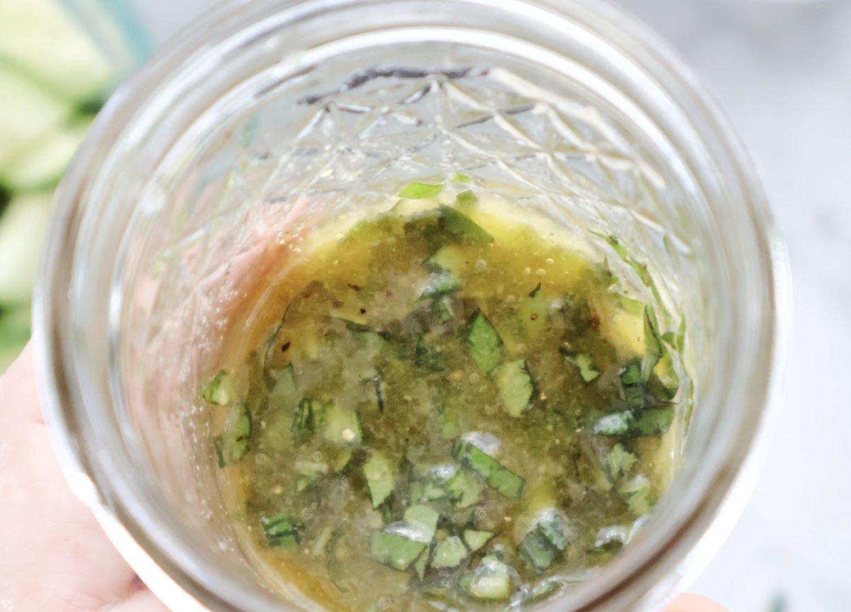 simple vinaigrette dressing made for blueberry peach salad.