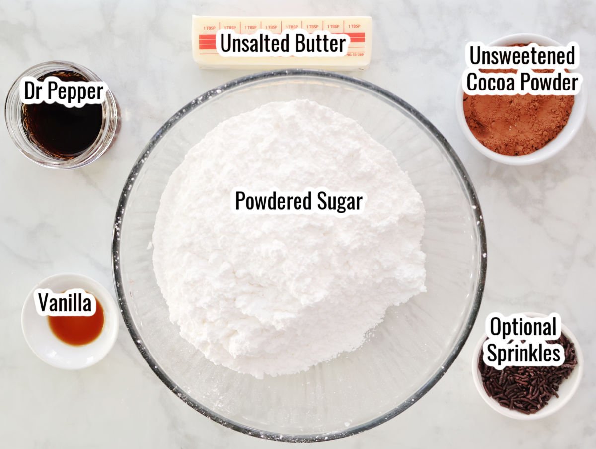 Boiled chocolate icing ingredients for Dr Pepper cake.