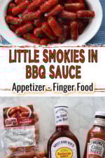 little smokies in a crock pot smothered in barbecue and chili sauce.