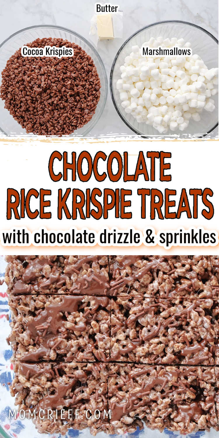 Chocolate rice Krispie treats made with 3 ingredients including Coooa Krispies, Marshmallows and Butter.  Delicious no bake chocolate cereal bars.