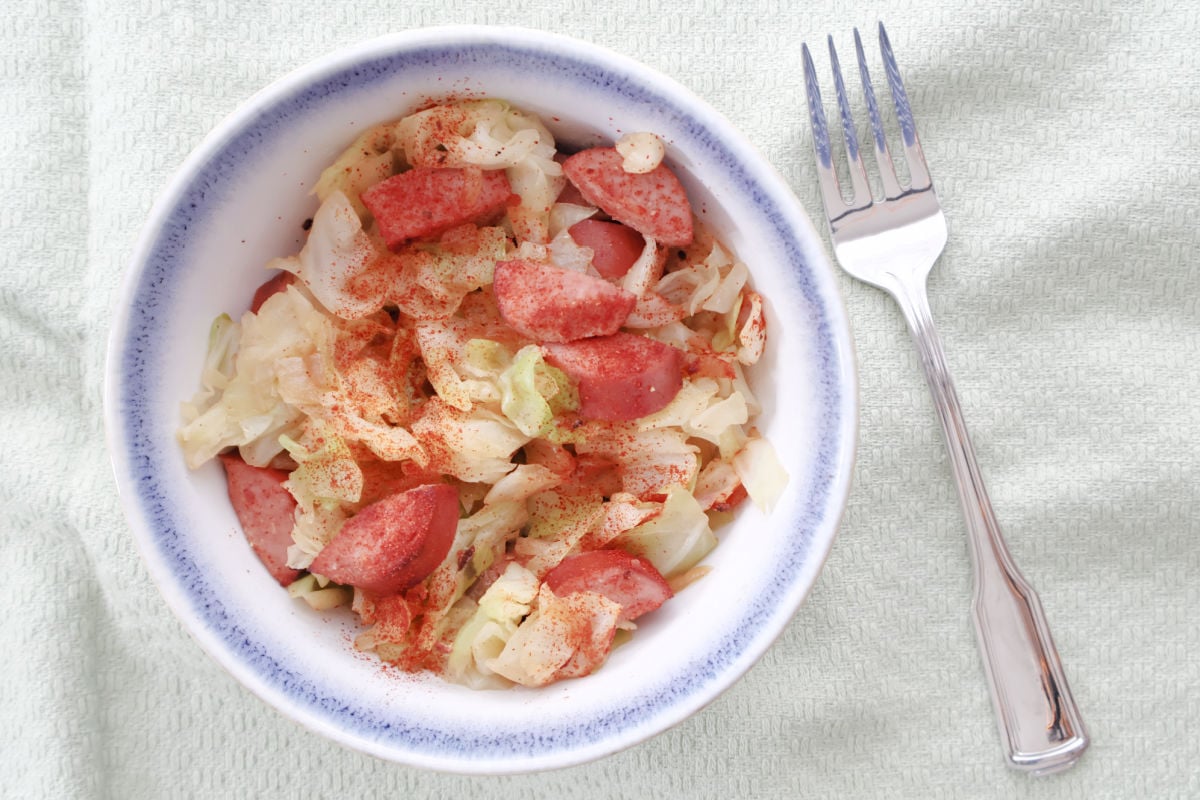 smothered cabbage and kielbasa